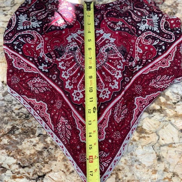 2 tops red bandana handkerchief top SZ LG and a SZ SM coral floral top zip back - Picture 5 of 13